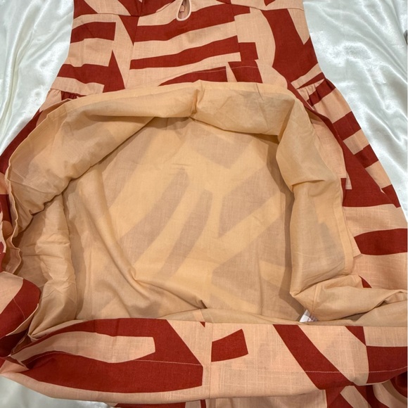 Mon Renn Surreal Midi Dress Tropico Print Red Medium Drop Waist Cotton Vacation - Picture 10 of 16